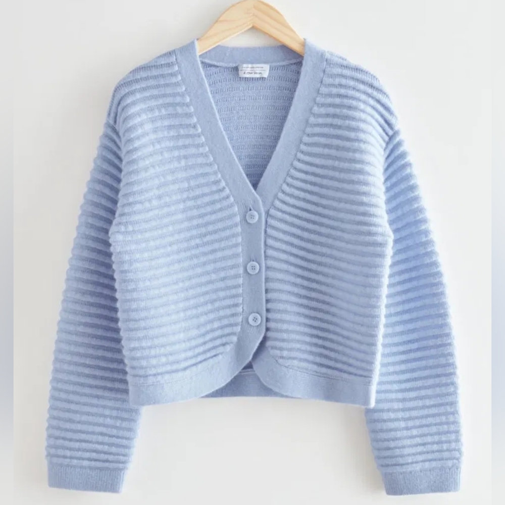 100 Wool & OTHER STORIES Cropped Wool Knit Cardigan S Small Soft Fashion
